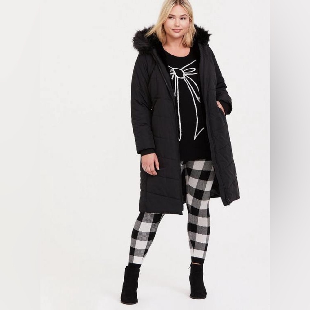 Torrid Black Faux Fur Hooded Longline Puffer Coat - Picture 4 of 11